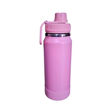 Imagem de Garrafa Térmica Esportiva de Aço Inox Parede Dupla Isolada a Vácuo 600ml com Alça Antivazamento para Academia Fitness Corrida Escritório (Rosa)