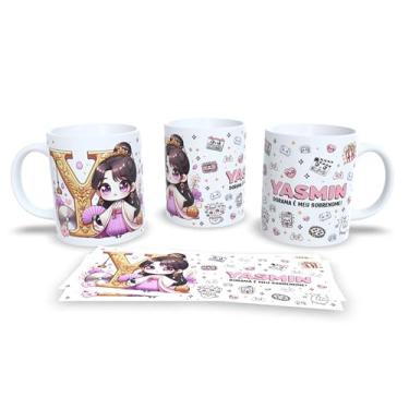Imagem de Caneca Personalizada Anime Kawaii, Porcelana Branca, Design Amanda Dorama, Decorada com Ilustração Chibi e Padrões Fofos (y)