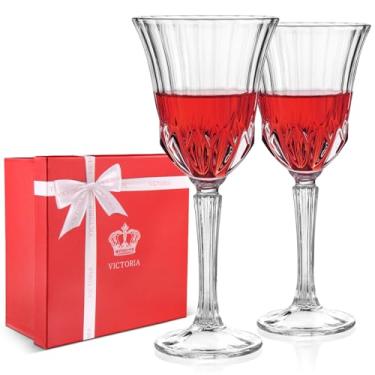 Imagem de Whisquor Conjunto de 2 taças de vinho, 241 g, vermelho claro/branco, taças de vinho de haste longa para festa, casamento e casa