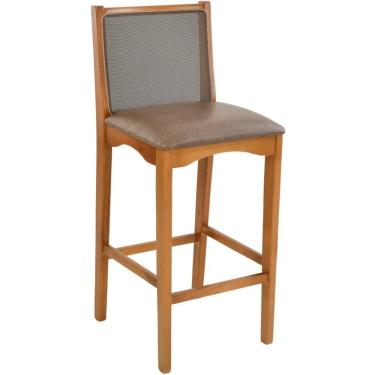 Imagem de Banqueta Toscana Madeira Maciça Carvalho Tela Marrom Corino Marrom