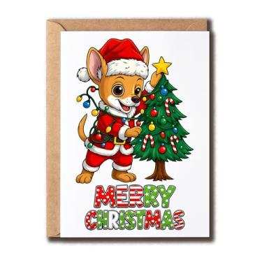 Imagem de Cartão de Natal Chihuahua - Cartão de Natal para cachorro Papai Noel - Árvore de Natal divertida - Ótimo presente para família e amigos