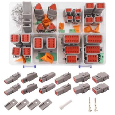 Imagem de CNHAIHD Kit de conectores Deutsch 215 peças, DT 2 3 4 6 8 12 pinos conectores elétricos impermeáveis com 75 pares tamanho 16 contatos estampados para carro, caminhão, barco