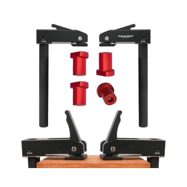 Imagem de Pacote com 2 braçadeiras grandes MFT Bench Holdfast com 4 cães de banco, grampo de fixação rápida para mesa de 0,9 cm de altura, clipe fixo rápido, grampos rápidos de bancada de liga de alumínio para