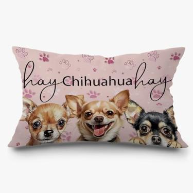 Imagem de Exqcom Capas de travesseiro de chihuahua rosa 30 x 50, presentes de chihuahua para mulheres, presentes de mãe para amantes de cães, capas engraçadas para travesseiro lombar para casa, sala de estar