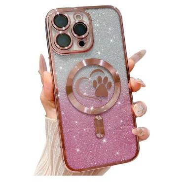 Imagem de Weonmov Capa para iPhone 16 Pro Max, brilhante, transparente, fofo, coração de amor, compatível com MagSafe, capa de proteção de lente de câmera magnética forte, capa de telefone macia e fina