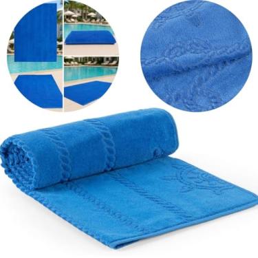 Imagem de Toalha de Praia Gigante Premium, Algodão Felpudo Aveludado, Anti-Areia, para Piscina e Praia, Disponível em Rosa, Azul, Verde e Amarelo (Azul)