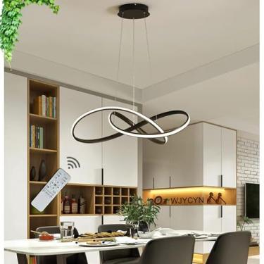 Imagem de Luminária de mesa de jantar regulável com 3 anéis de LED, preta, pendente para sala de jantar, design moderno, Ø80cm 88W com controle remoto, lustre de mesa de jantar com altura ajustável, l