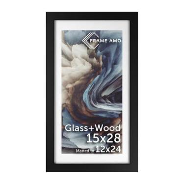 Imagem de Frame Amo Moldura para pôster de madeira maciça preta, 38 x 71 cm, tapete branco para imagem de 30 x 61 cm, frente de vidro temperado, 3,8 cm de largura, 2,5 cm de espessura