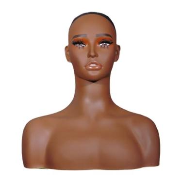 Imagem de predolo Portador da peruca da cabeça do manequim feminino realista com a peruca de maquiagem mostrando o suporte de exibição de chapéu para os brincos de