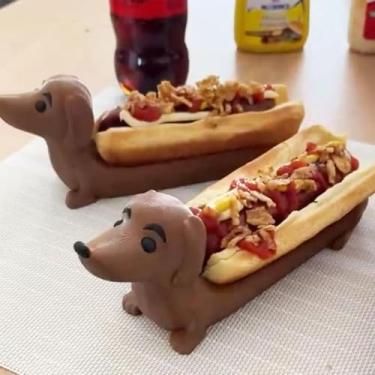 Imagem de Bandeja de dachshund, prato de jantar engraçado de cachorro-quente de sushi, dachshund, sanduíches em forma de dachshund, prato de jantar para sanduíches, doces, 2 peças