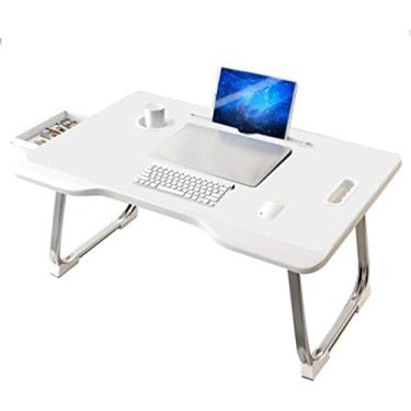 Imagem de Mesa de laptop, mesa de laptop, bandeja de cama dobrável, suporte multifunções, suporte de leitura para sofá, sofá, chão para casa (branco 60 x 42 x 28 cm)