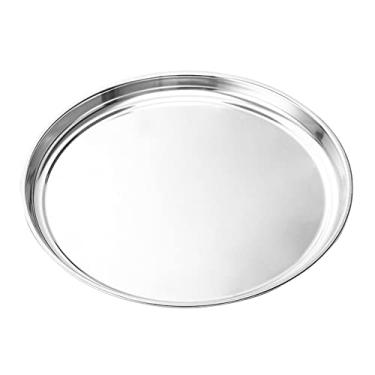 Imagem de Bandeja de café da manhã, bandeja de aço inoxidável, prato redondo, pão, café, chá, bandeja de frutas, para casa, hotel, restaurante, 2 peças, bandeja de servir (tamanho: M) (uma cor pequena)