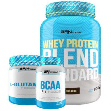 Imagem de Kit Whey Blend Chocolate+ Glutamina 300g+ Bcaa 100g-BRNFOODS
