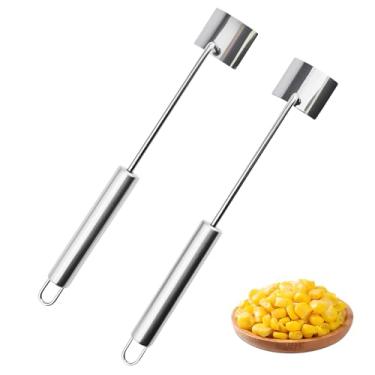 Imagem de Pacote com 2 descascadores de milho, ferramenta de descascador de milho de aço inoxidável com cabo longo, ferramenta decapadora de espiga de milho com alça ergonômica, ideal para cozinha e uso externo
