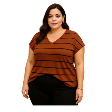 Imagem de Blusa Plus Size Feminina Elegante Basica Moda Evangelica Gola V Casual