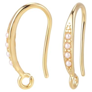 Imagem de Beebeecraft 1 caixa 20 peças de ganchos de brinco de latão banhado a ouro 18 K com imitação de ABS pérola em forma de U, fios de orelha longos com laço para fazer joias de brinco DIY