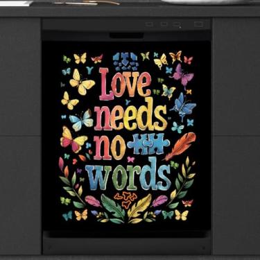 Imagem de Capa de ímã para lava-louças, palavra autismo, flor, capas magnéticas para decoração de lava-louças, capa magnética para porta de lava-louças, decalque para cozinha, eletrodomésticos, 58 x 66 cm