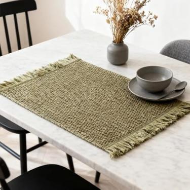 Imagem de Jogo americano de tecido ecológico – tapetes de mesa resistentes ao calor, porta-copos decorativos antiderrapantes para tigelas, copos e conjuntos de jantar (verde)