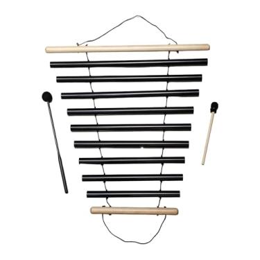 Imagem de Fxzqgnh Sino de Vento de Madeira com Nove Notas E Som Agradável, Ideal para Meditação. Instrumento de Percussão de Uma única Fileira. Sino de Barras, Preto