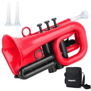 Imagem de PAMPET DOLPHIN Trompete de Bolso Plástico Bb Trompete Padrão para Estudante Iniciante Bb Trompetes Instrumento (Vermelho)