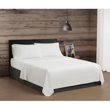 Imagem de Frye Conjunto de lençóis King vintage lavado 100% algodão 4 peças em branco, cor lisa, certificado Oeko-TEX