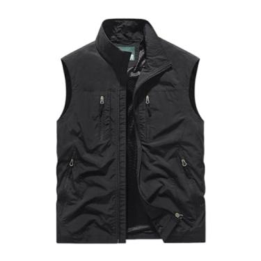 Imagem de Colete De Pesca Versátil, Colete De Pesca Para Homem Com Vários Bolsos Respirável E Com Fecho Para Fotografia, Casaco Trabalho Plus Size À Prova Vento Água, Para Viagens Fotografia(Black,XL)