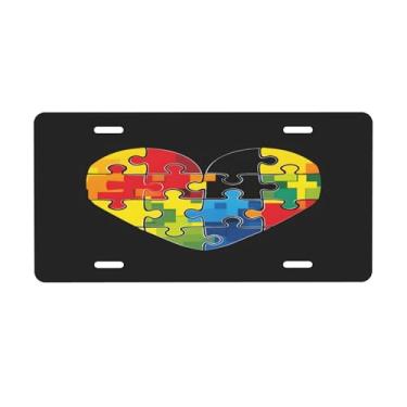 Imagem de Linda placa de licença com coração de amor autismo para placas dianteiras de carro alumínio metal adequado para caminhão, placa de porta de carro, bar, café, acessórios automotivos para homens e