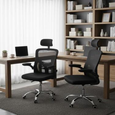 Imagem de Kit 2 Cadeiras Escritório Secretaria Ajuste Altura Braço Ajustavéis Tela Mesh Cor Preto