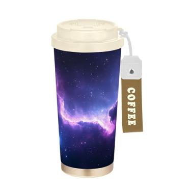 Imagem de SEHANY Caneca de viagem Galaxy Starry Sky de viagem de 500 ml Copos de café reutilizáveis revestidos de cerâmica com tampa à prova de vazamento, parede dupla, isolamento a vácuo, copo de café de aço