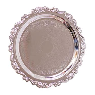 Imagem de ZJchao Prato Redondo de Servir Frutas, Bandeja Decorativa de Metal para Exibição de Bolo de Sobremesa Em Festa de Casamento, Feriado, Casa, Hotel, Restaurante (S)
