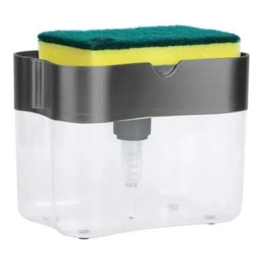 Imagem de Porta Detergente com Suporte para Esponja, Dispensador de Sabão para Pia de Cozinha, Transparente e Cinza