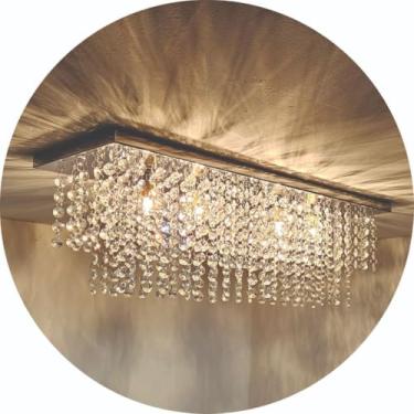 Imagem de Lustre de Cristal Legítimo K9 Retangular 60x25cm – Iluminação Luxuosa para Sala de Jantar com Acabamento em Inox