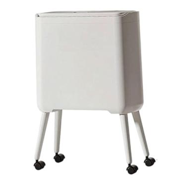 Imagem de IEUDNS Lixeira de banheiro com rodas, lata de lixo flexível, cesto de lixo para sala de estar, dormitório, escritório, espaço estreito, quarto, Branco