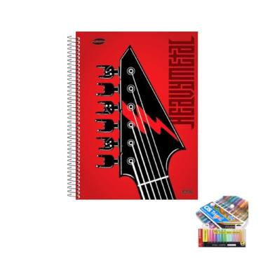 Imagem de Kit Caderno Masculinos 20 Matérias Capa Dura 400 Folhas + Caneta Trigel Metálica + Marca Texto Boss