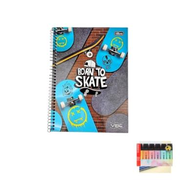 Imagem de Kit Caderno Universitário Capa Dura Vibe Masculino 20 Matérias + Caneta Esferográfica e Marca Texto