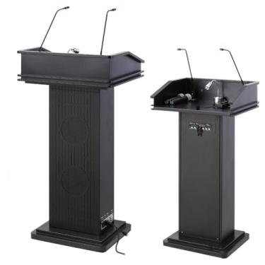 Imagem de SPXMQSS Suporte de púlpito para igreja, suporte de pódio de conferência de aço inoxidável com ampla superfície de leitura e som de microfone para palestra, escola, seminário, preto A 59 x 47 x 112 cm