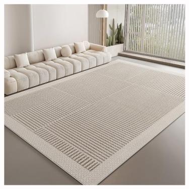 Imagem de SPXMQSS Tapetes de sala de estar, grande, macio para quarto, resistente à sujeira e ao desgaste, tapete lavável com forro antiderrapante, para quarto, sala de jantar, escritório, preto/bege