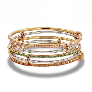 Imagem de Musishiyu Pulseiras de ouro para mulheres, conjunto de pulseiras de aço inoxidável tricolor, pulseiras de tênis de zircônia cúbica de ouro rosa prata, punho empilhável de 3 a 5 camadas, presente de