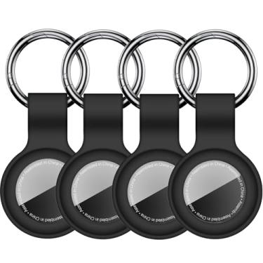 Imagem de Linsaner [Pacote com 4] Capa de silicone para porta-chaves AirTag para AirTag, estojos de chaveiro, etiquetas, corrente GPS, localizadores de itens, acessórios, para bolsas, bagagens, mochilas, preto