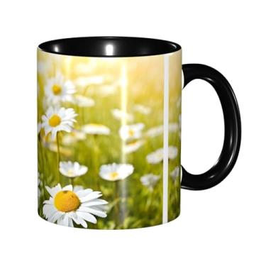 Imagem de Zeraoke Canecas de café criativas com estampa de margaridas florais de verão, personalizadas, presente para família, tamanho de 325 ml, unissex