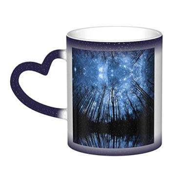 Imagem de Caneca de café divertida com céu noturno estrelado, copo de cerâmica com mudança de cor sensível ao calor 12 Oz, para café/chá/leite/cacau, para adolescente/aniversário/festival/presentes