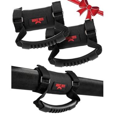 Imagem de Alças de apoio para barra de proteção Badass Moto - Alças de apoio para SXS, ATV e UTV para barra de proteção de 3 a 5 cm - Alças de apoio pretas e vermelhas com fivelas de aço inoxidável para Honda