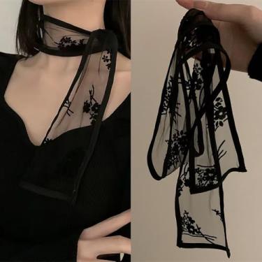Imagem de Sweet Flower Lace Neck Strap Dressing Decoration Korean Style Hair Band Neckerchief Transparent Long Ribbon Head Scarf