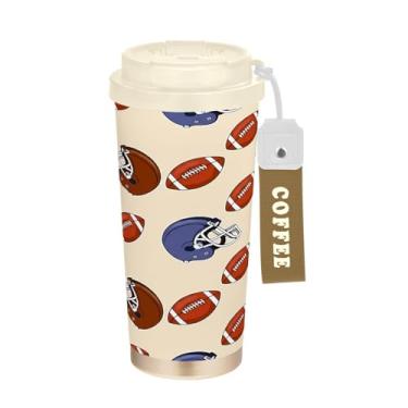 Imagem de Wassud Caneca de café isolada para viagem com capacetes e bolas de futebol copo à prova de vazamento com tampa e canudo garrafa de água de aço inoxidável para café quente/gelo, chá e cerveja