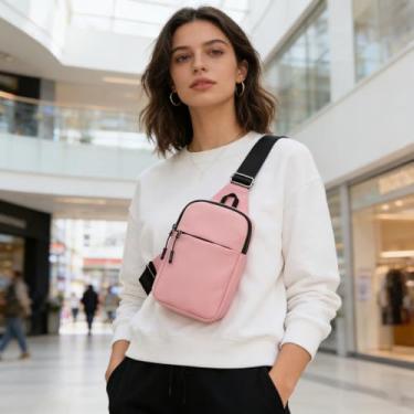 Imagem de Bolsa tiracolo feminina pequena, bolsa de peito impermeável com alça ajustável, bolsa transversal de viagem com bolso frontal com zíper para telefone, carteira, chaves, rosa