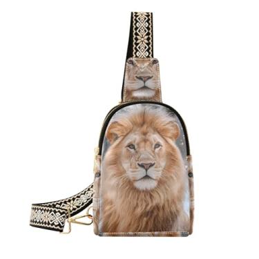 Imagem de CEBUGI Bolsa tiracolo feminina Lion pequena de couro, pochete transversal para trilhas, viagens ao ar livre