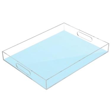 Imagem de STAYTOP Bandeja de servir de acrílico azul puro 15,7 × 11,20 cm, bandejas decorativas à prova de derramamento, organizador de bancada para café da manhã, chá, comida, maquiagem