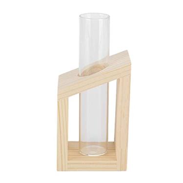 Imagem de Vaso de tubo retrô, vaso de vidro simples com suporte de madeira para casa, decoração de mesa (tubo hidropônico único)