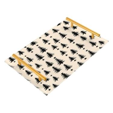 Imagem de CEBUGI Bandeja decorativa de mesa de centro de acrílico para árvore de Natal, bandeja otomana com almofada antiderrapante, bandeja de servir com alças douradas para banheiro, sala de estar, 20 x 30 cm