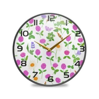 Imagem de YETTASBIN Relógio de parede de acrílico colorido com flores silvestres – Silencioso, sem tique-taque, operado por bateria, relógio redondo decorativo criativo para cozinha, sala de estar, banheiro
